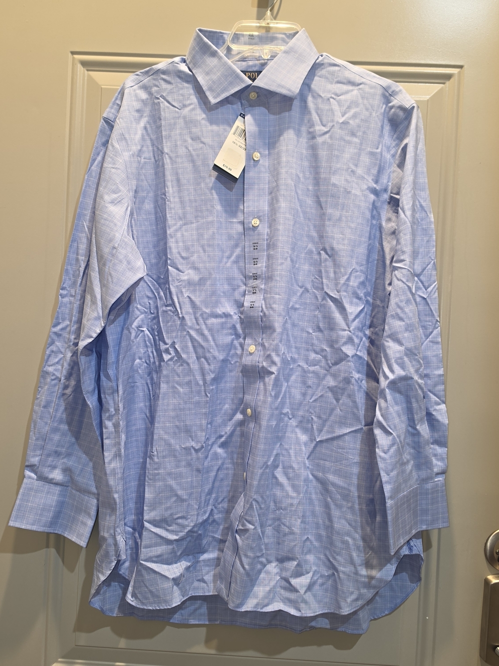 Ralph Lauren Light Blue Windowpane Dress Shirt Size 16 1/2-32/33, NWT